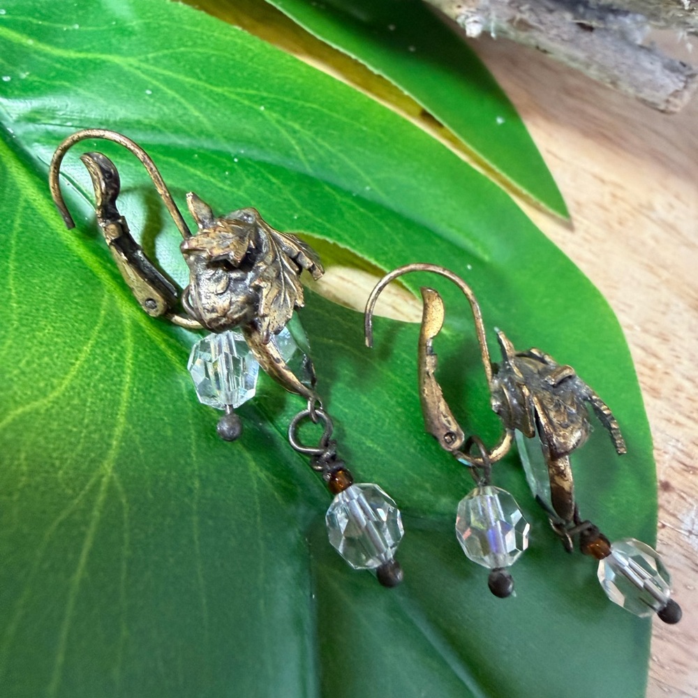 Rare Sundance Acorn Vintage Gold and Australian Crystal Drop Earrings - Picture 9 of 17